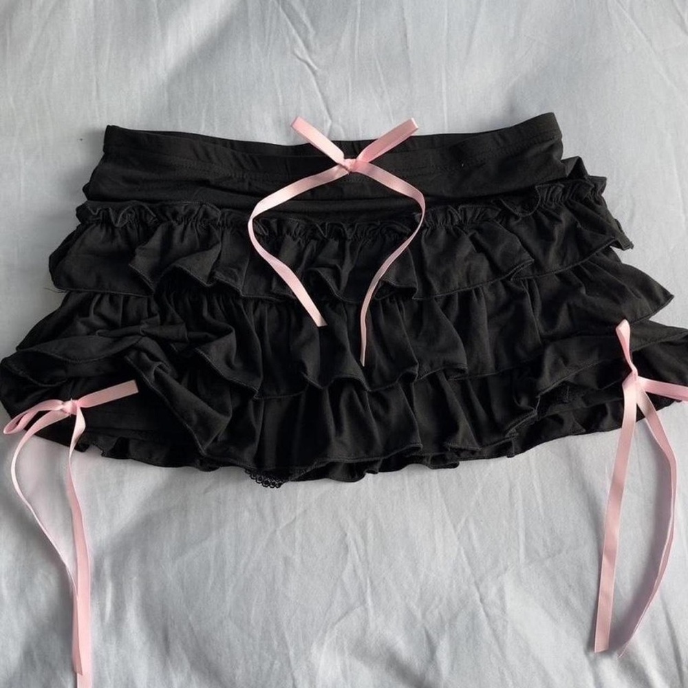 Black Ruffled Mini Skirt with Pink Accents